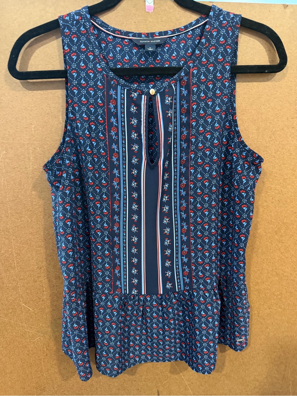 Tommy Hilfiger sleeveless  Floral Peplum Top - Red/white/blue Accents M